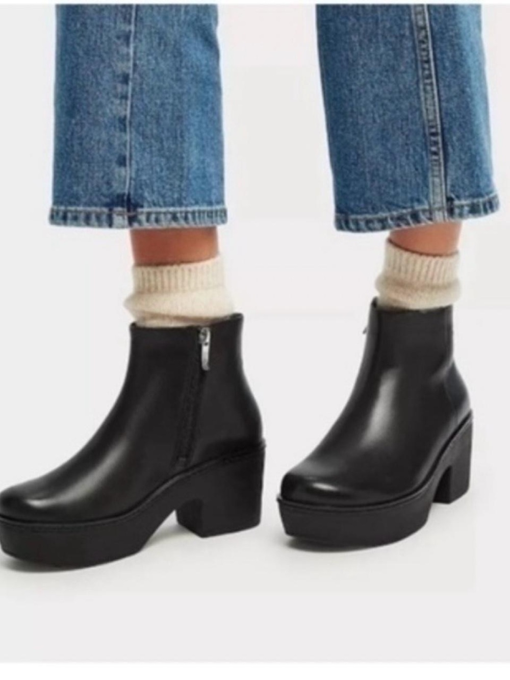 FITFLOP Black Leather Pilar Platform Booties